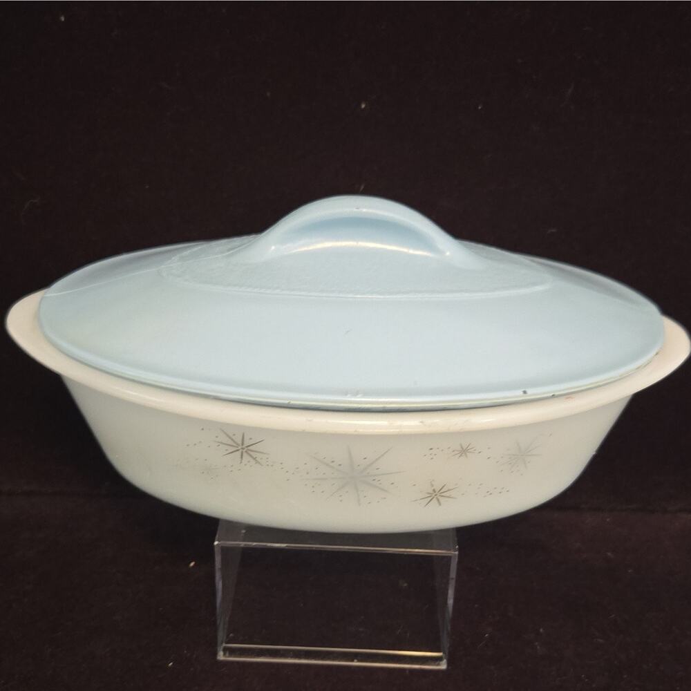 Glassbake atomic Starburst Oval Casserole w/ Lid & Handle 1.5 QT